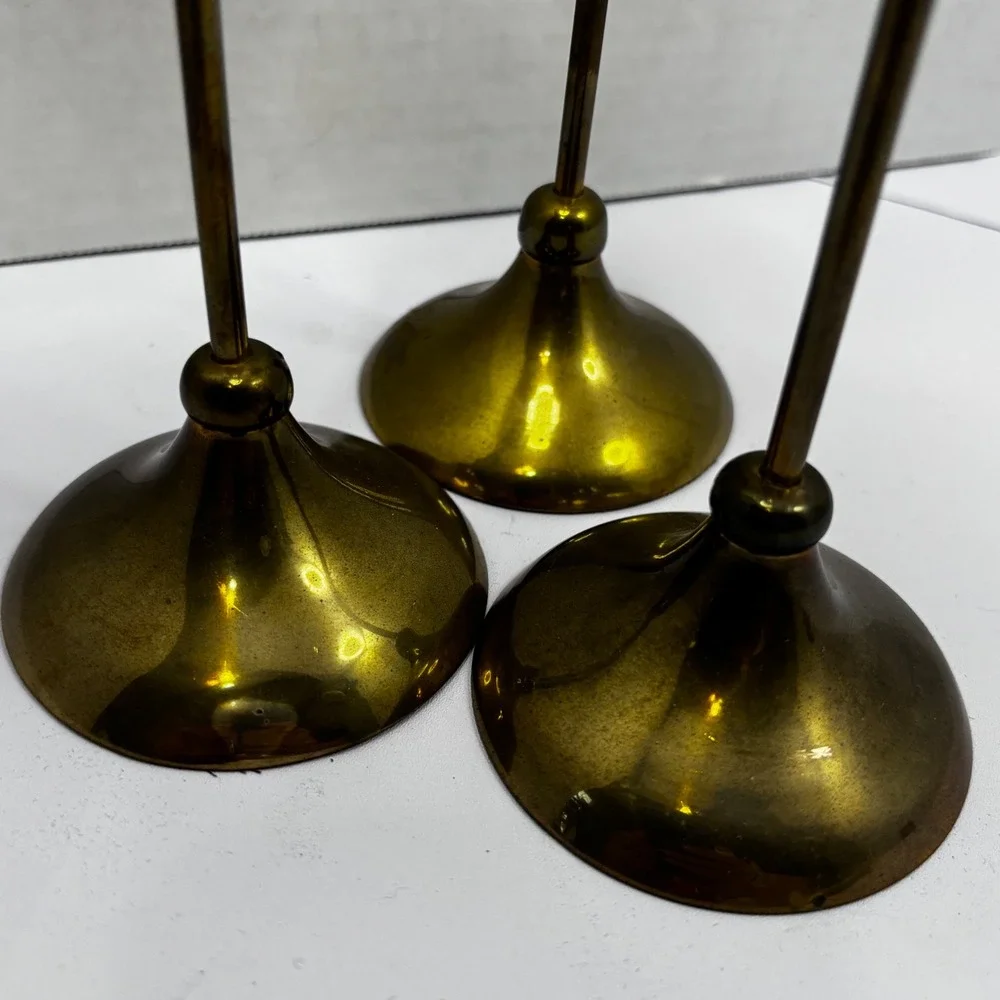 Vintage Brass Taper Candlestick Holders Set of 3 Graduated Heights Made in India